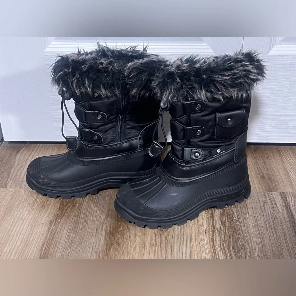 Kids Black Faux Fur Winter Snow Boots